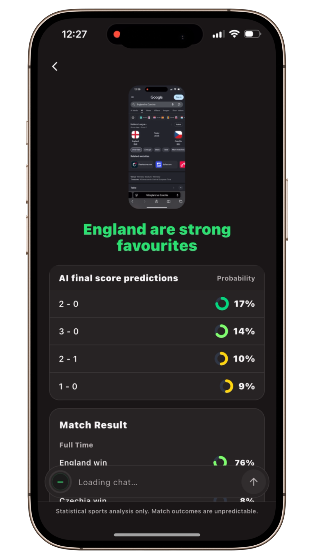 Score AI match analysis result